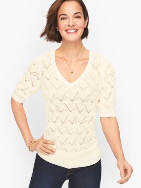 Talbots Pointelle Puff‑Sleeve Knit – Size XLP Feminine Minimalist Textured Knit